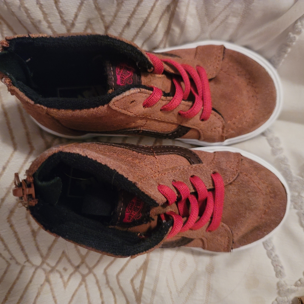 Vans Kids Brown High-Top Sneakers with Red Laces